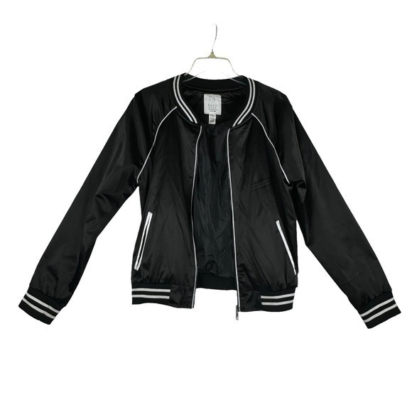 Full Tilt Bomber Jacket Womens Size XL Palm Tree Embroidered Black Satin Y2K - Picture 2 of 12